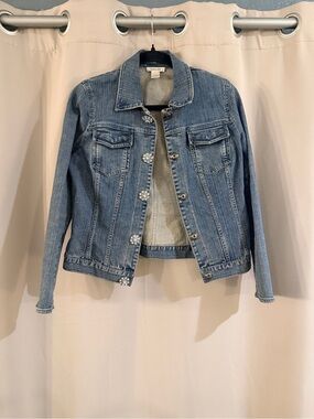 Harold’s Embellished Light Blue Denim Jacket - Floral Crystal Buttons